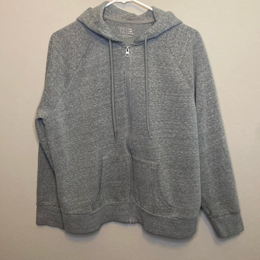 Time And Tru XL (16-18) Light Weight Gray Zip Up Sweater/Jacket